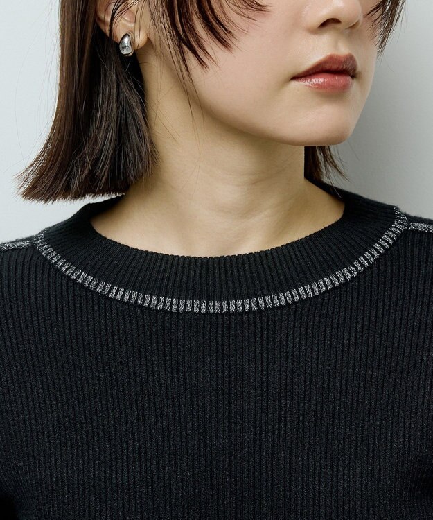 Green Parks ラメライン入りリブニットプルオーバー Black