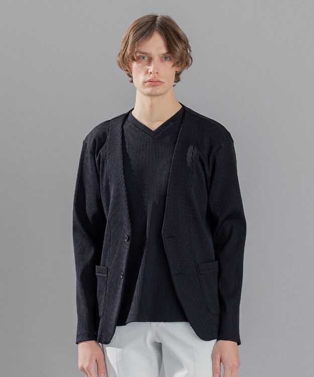 JOSEPH HOMME テックリブストレッチ ノーカラー・カットソージャケット ブラック系