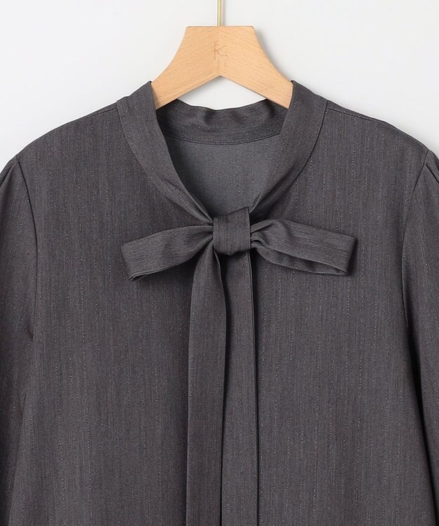 組曲 S 【前後着用可】ラメストライプボウタイ ワンピース グレー系1