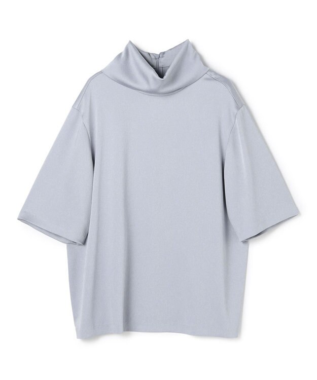 BEIGE， 【洗える・Precious 11月号掲載】LLOYD / ハンマーサテンロールカラー半袖ブラウス Dull Blue