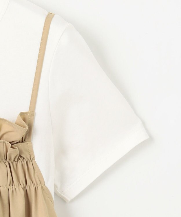 Feroux 【洗える】レイヤード風 ギャザーワンピース ベージュ系