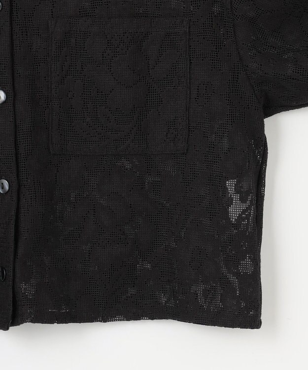 Feroux 【洗える】フラワーレース シャツ ブラック系