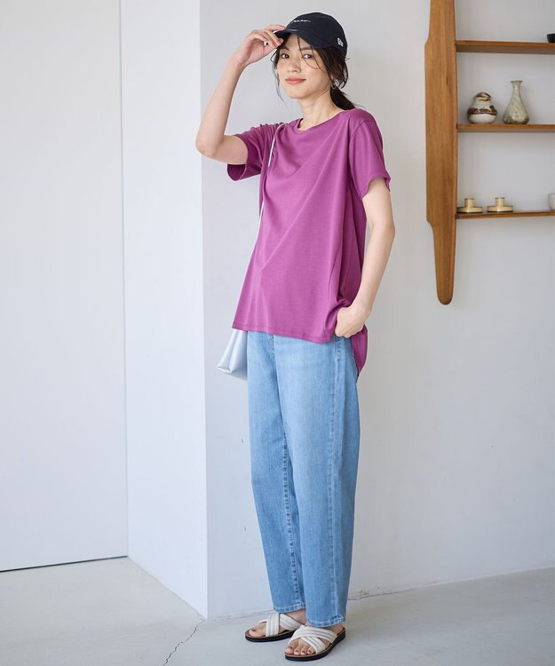 ANY L 【汗ジミ防止加工】シルケットスムースバックギャザーチュニック パープル