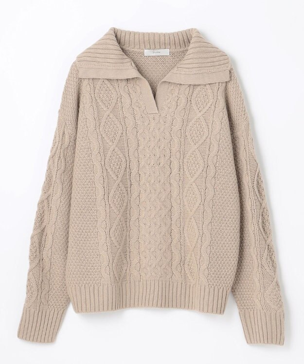 ANY 【洗濯機可】スキッパーソフトタッチアラン柄ニット ベージュ