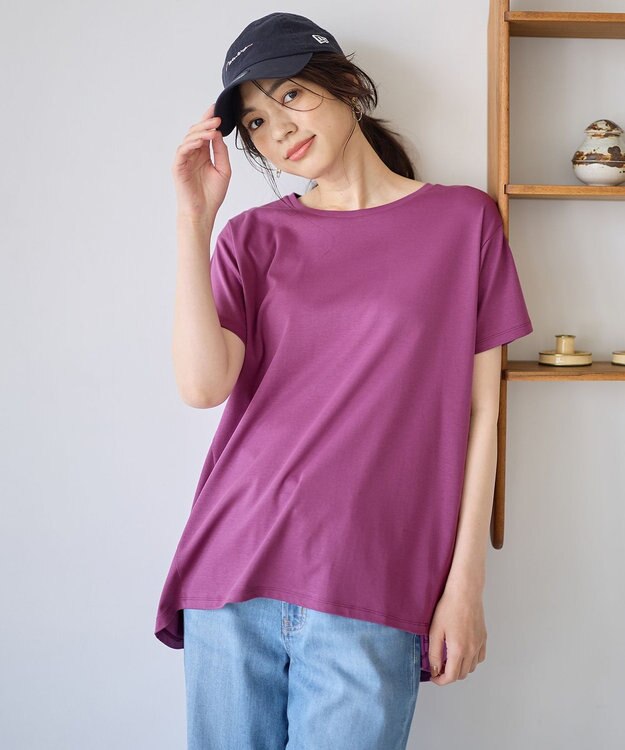 ANY L 【汗ジミ防止加工】シルケットスムースバックギャザーチュニック パープル