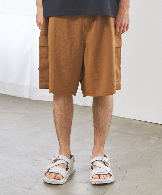 J.PRESS YORK STREET 【UNISEX】リネンライクイージーカーゴ ハーフパンツ ブラウン系