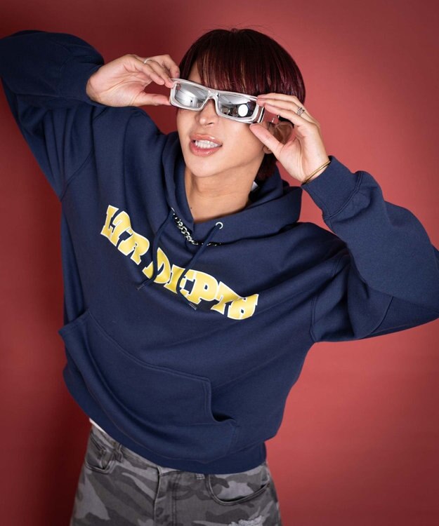 WEGO 【ユニセックス着用ITEM/MLサイズ展開】カレッジプルパーカー ネイビー