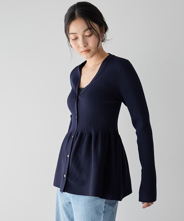 YECCA VECCA ペプラムカーディガン Navy