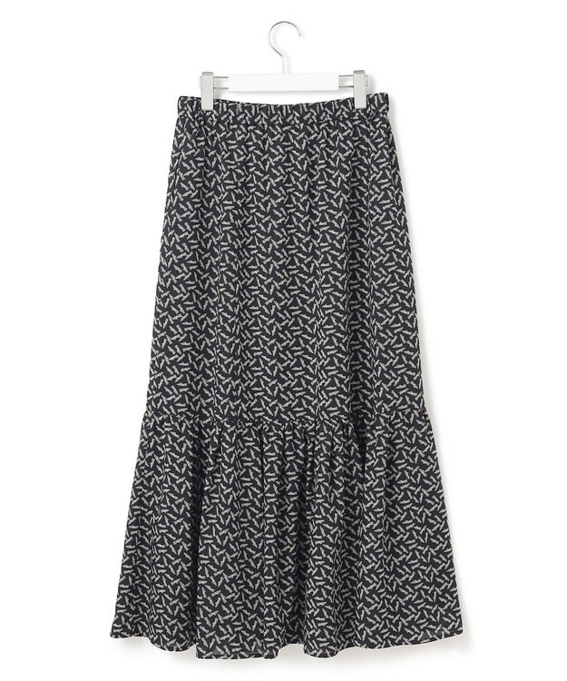 23区 L 【洗える】エスパドリーユプリント ティアード スカート ブラックプリント