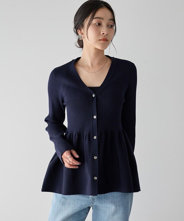 YECCA VECCA ペプラムカーディガン Navy