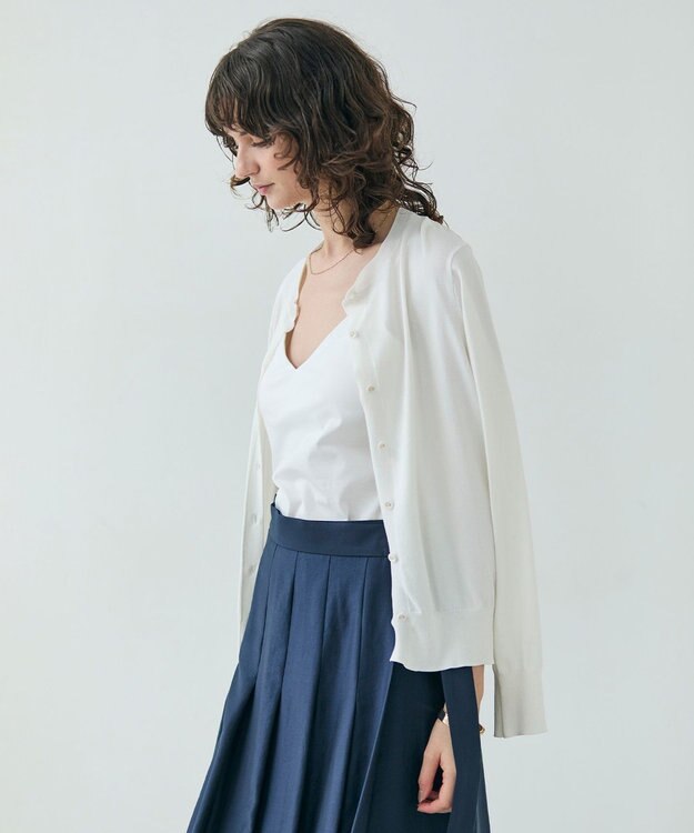 BEIGE， 【洗える】NADIA / バックオーガンジークルーネックカーディガン Ecru