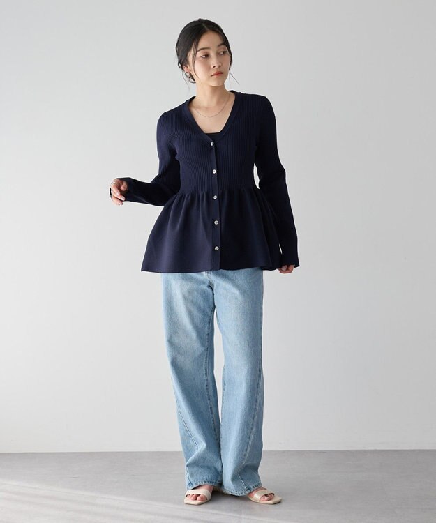 YECCA VECCA ペプラムカーディガン Navy