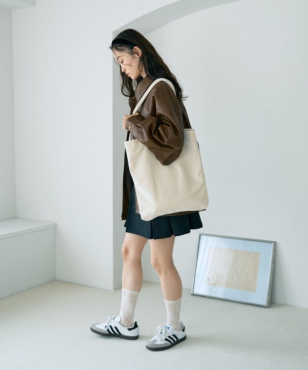 earth music&ecology フェイクレザージップジャケット Light Brown