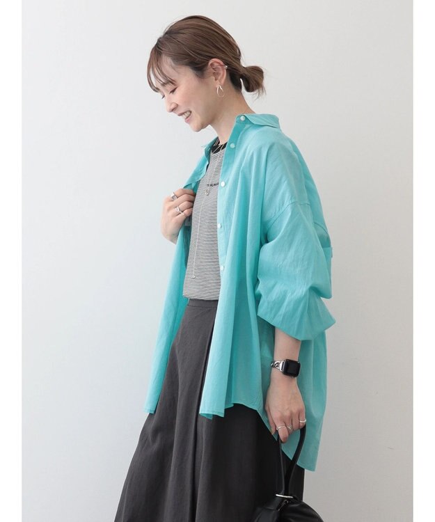 AMERICAN HOLIC 接触冷感＋速乾　強撚シアーボイルＢＩＧシャツ Sax