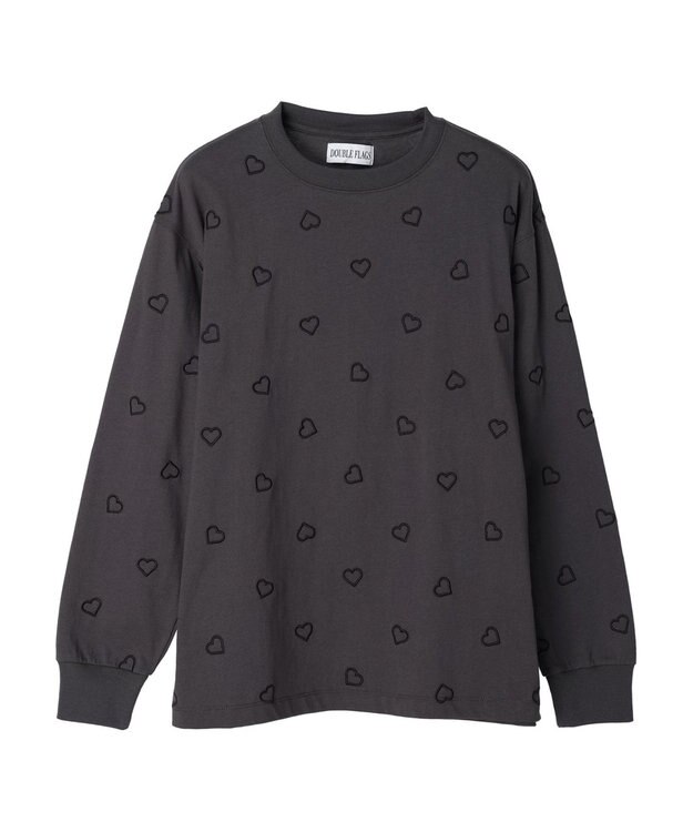 Green Parks ・Ｄｏｕｂｌｅ　Ｆｌａｇｓ　ハート刺繍ロンＴ Charcoal Gray
