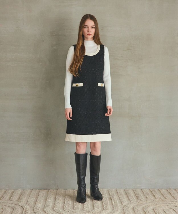 GRACE CONTINENTAL ツイードトリミングワンピース ブラック