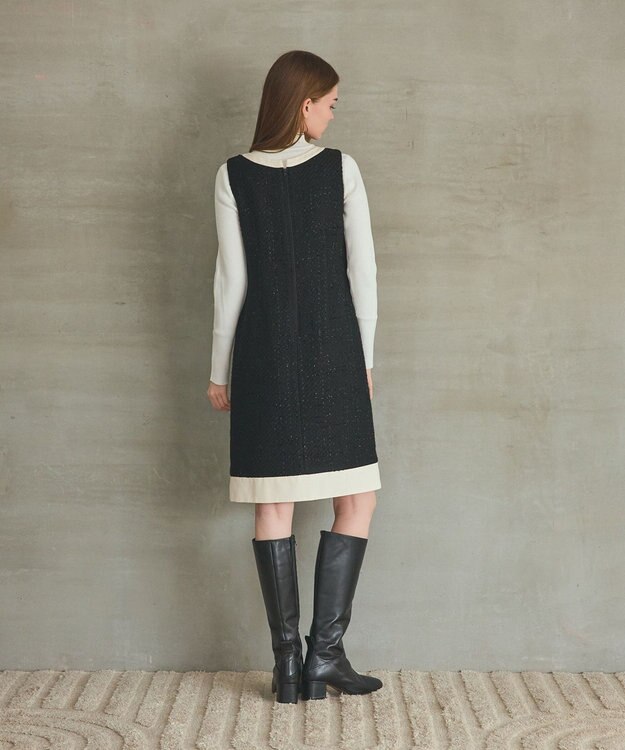 GRACE CONTINENTAL ツイードトリミングワンピース ブラック