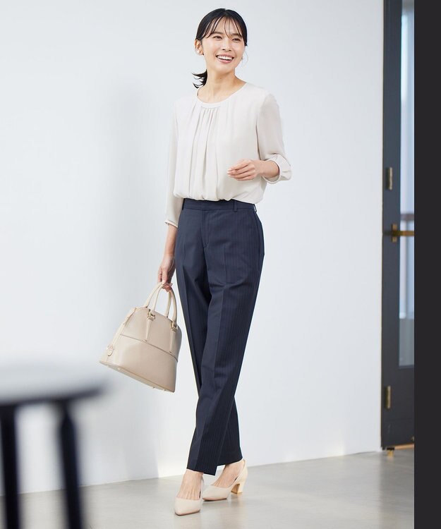 23区 L 【洗える】シルキーデシン ギャザー カットソー ベージュ系