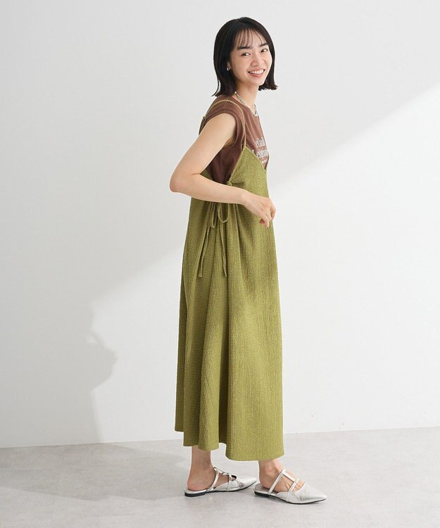 Green Parks 表面感脇リボンキャミワンピース Lime Green