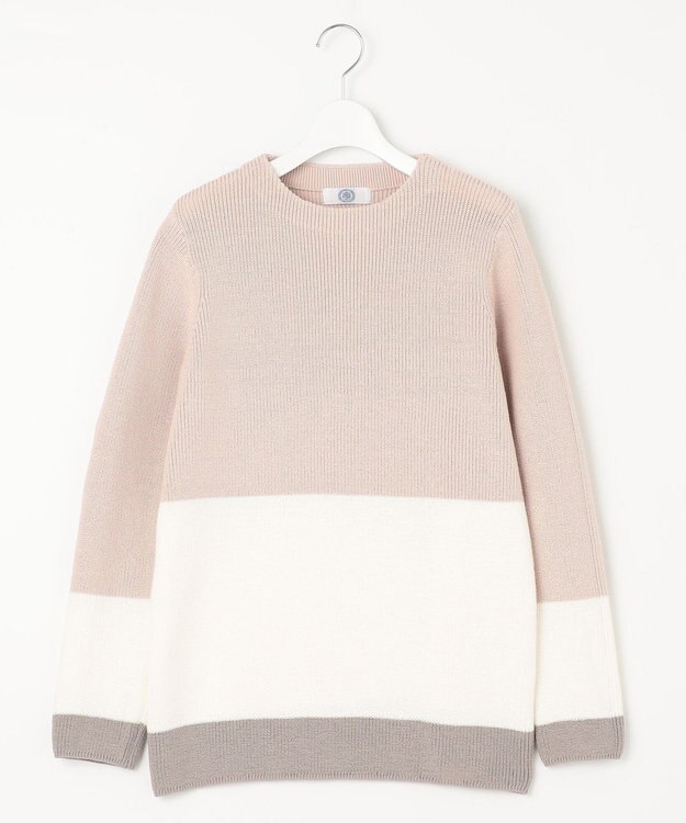 J.PRESS LADIES L 【洗える】CLEAR COTTON BLEND カラーブロック ニット ピンク系1