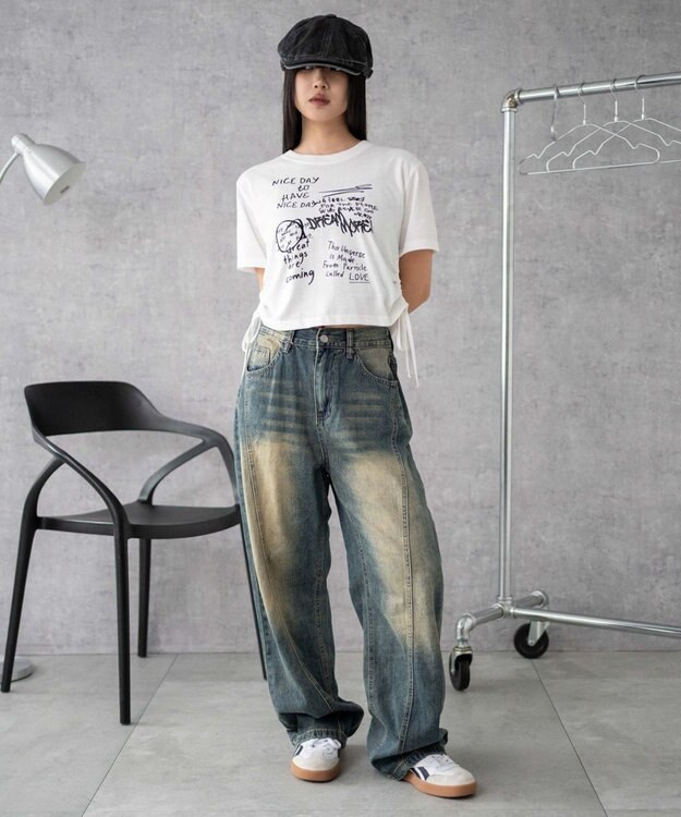 WEGO グラフィックショートサイドリボンドロストT 柄3