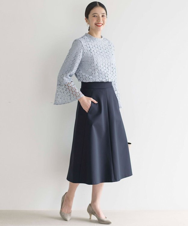 組曲 【WEB限定】フラワーレース 袖フレアトップス スカイブルー系