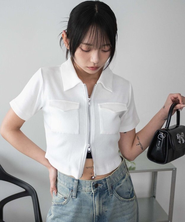 WEGO ポケットデザインWZIPトップス オフホワイト