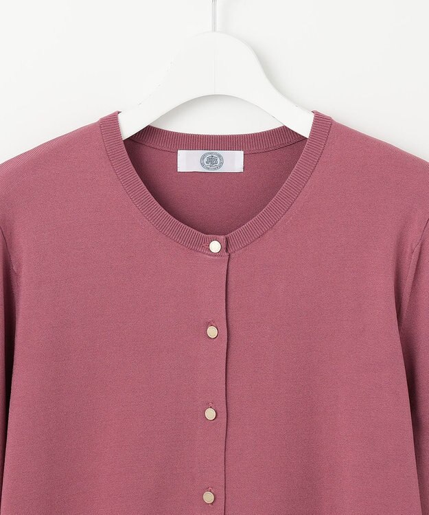 J.PRESS LADIES L 【洗える】レーヨンエリートストレッチ クルーネック カーディガン ローズピンク系