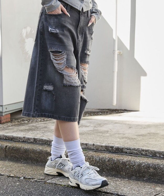WEGO ダメージデニムハーフパンツ デニムブラックソノタ