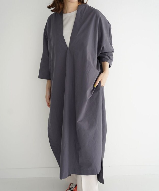 WHITE MAILS COTTON PAPER COMPACT POPLIN KAFTAN ドレス チャコールグレー