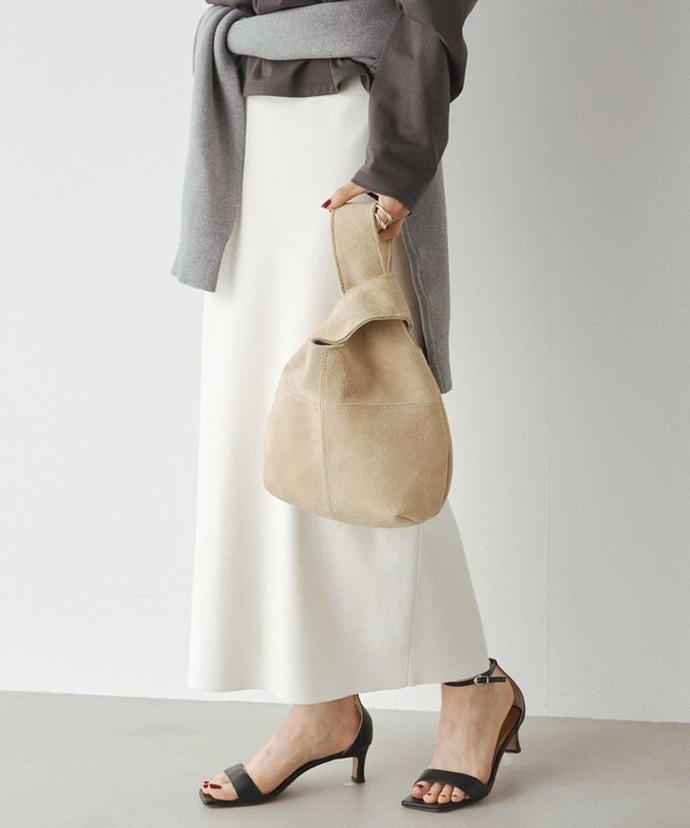 russet 【2025AW新作】本革スエード巾着ハンドバッグ(CE-1582) Beige