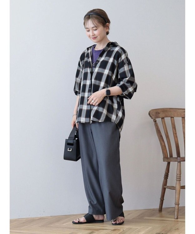 AMERICAN HOLIC イージーケアバックタックシャツ Check Black