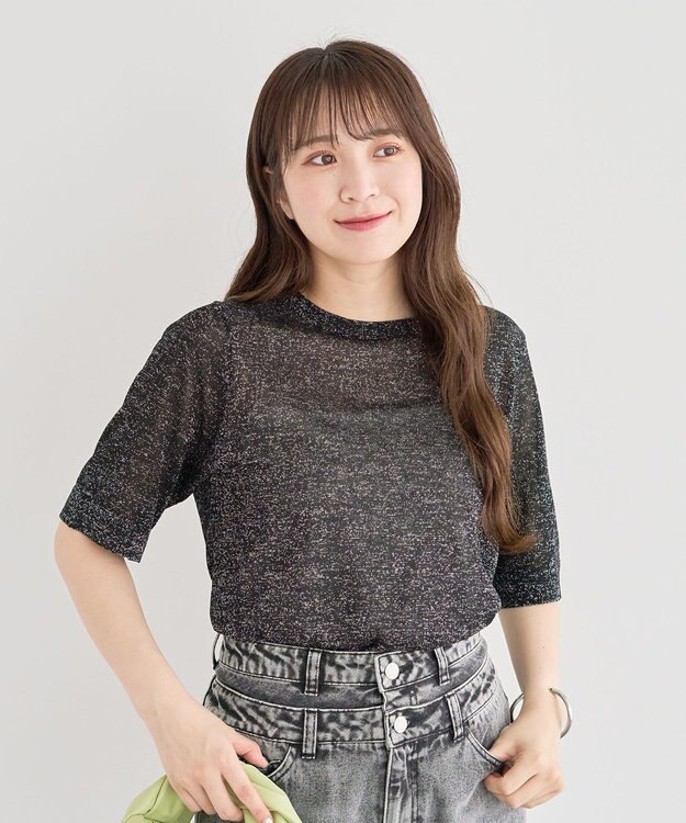 Green Parks ・Ｐｅｔｉｔ　Ｆｌｅｕｒ　ラメシアーニット Black