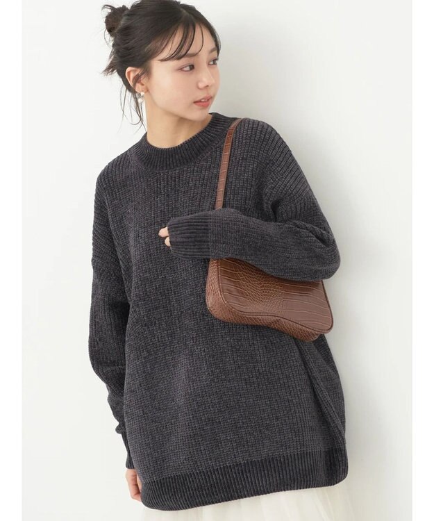 earth music&ecology シャイニーベロアモールチュニック Dark Gray