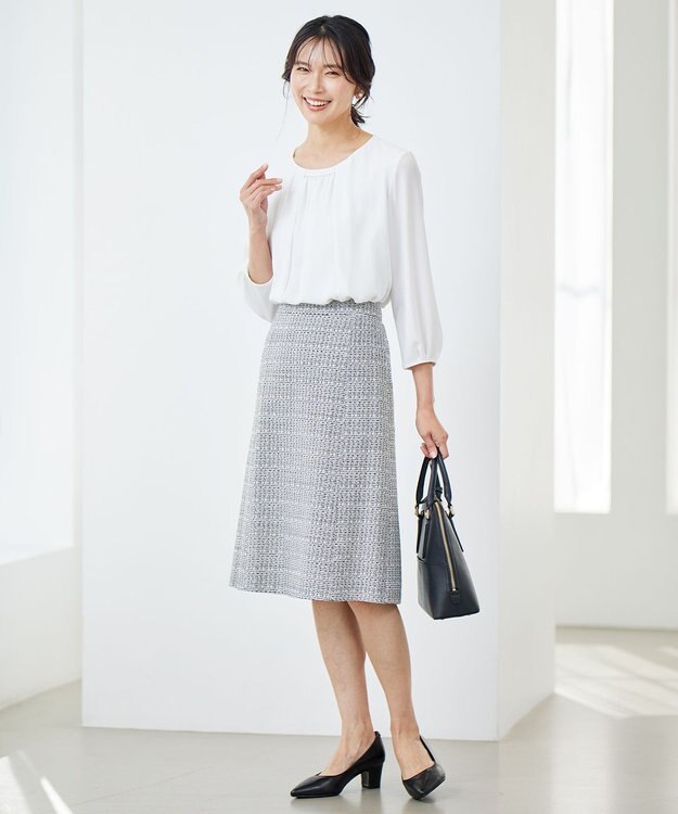 23区 S 【洗える】シルキーデシン ギャザー カットソー ホワイト系