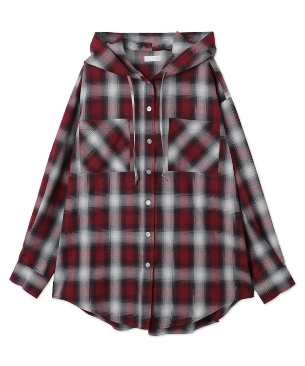 WEGO フードチェックBIGシャツ レッド