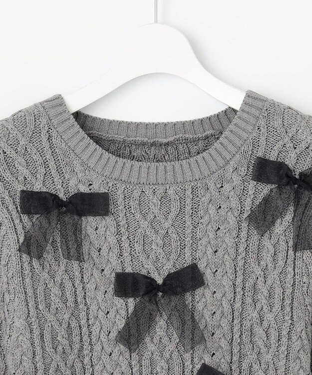 Feroux 【洗える】デザインリボンニット ライトグレー系