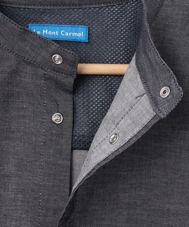 SHARE PARK LADIES 【UVカット・撥水・ストレッチ】イージーデニムノーカラーシャツ ネイビー系