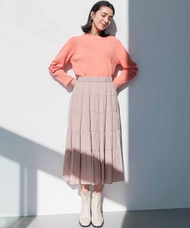 組曲 L Elena フリルスリーブ ニットプルオーバー コーラル系