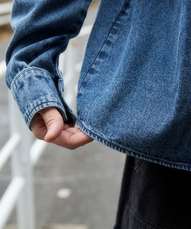 WEGO デニムフードシャツ（LS） デニム淡加工色