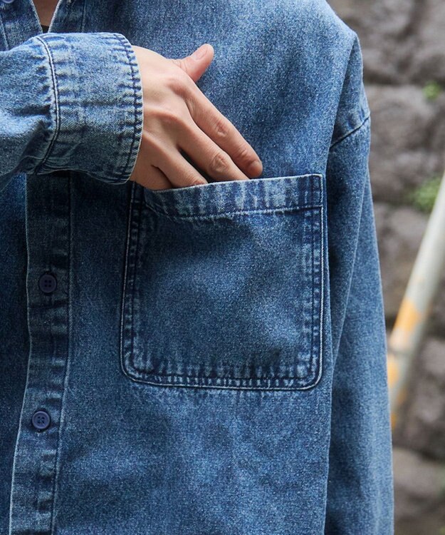 WEGO デニムフードシャツ（LS） デニム淡加工色