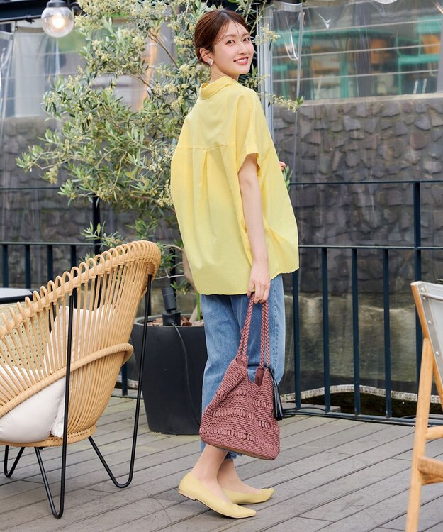 Tiaclasse リネンミックススキッパーシャツ レモン