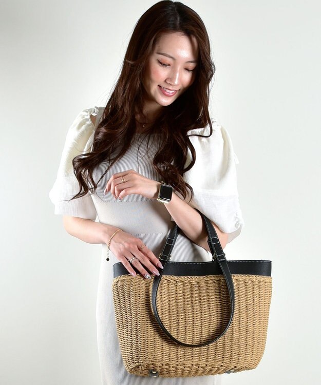 LA BAGAGERIE 【maison vert】 【ペーパー素材・多収納】ダブルハンドルかごバッグ ブラック