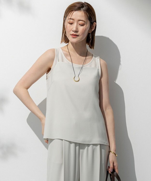 23区 【吸水速乾/UVカット/接触冷感】ストレッチジョーゼット キャミソール ベージュ系