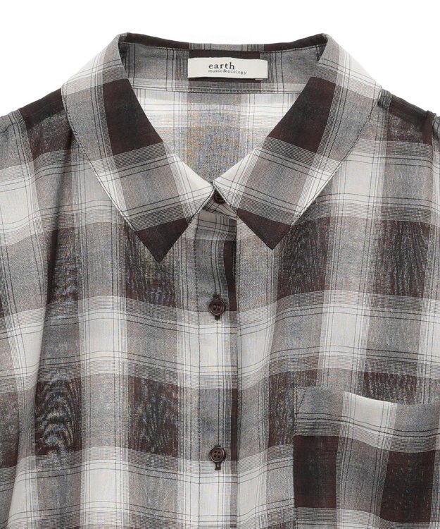earth music&ecology 【2WAY】２ｗａｙショルダードロストリボンチェックシャツ Brown