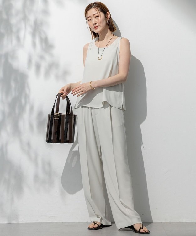 23区 【吸水速乾/UVカット/接触冷感】ストレッチジョーゼット キャミソール ベージュ系