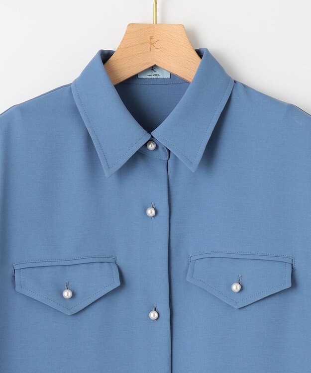 組曲 【サッシュベルト付き】パールボタンシャツワンピース ブルー系