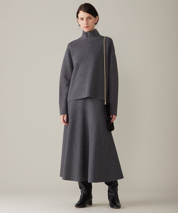 自由区 【セットアップ対応・洗える】ウールミラノフレア スカート グレー系