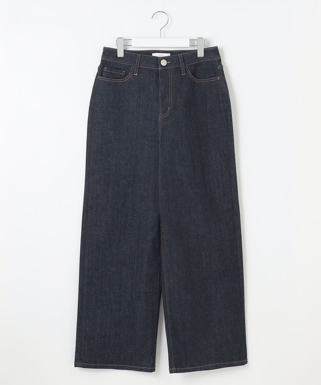 自由区 S 【洗える】365DENIMワイドストレート パンツ ネイビー系