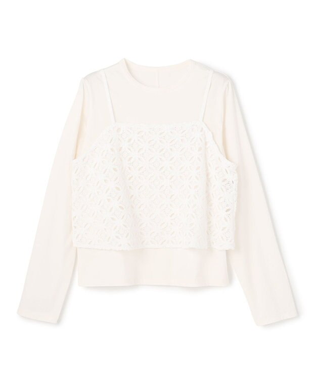 UNFILO 【2点セット】ラッセルレース キャミレイヤード Tシャツ オフ